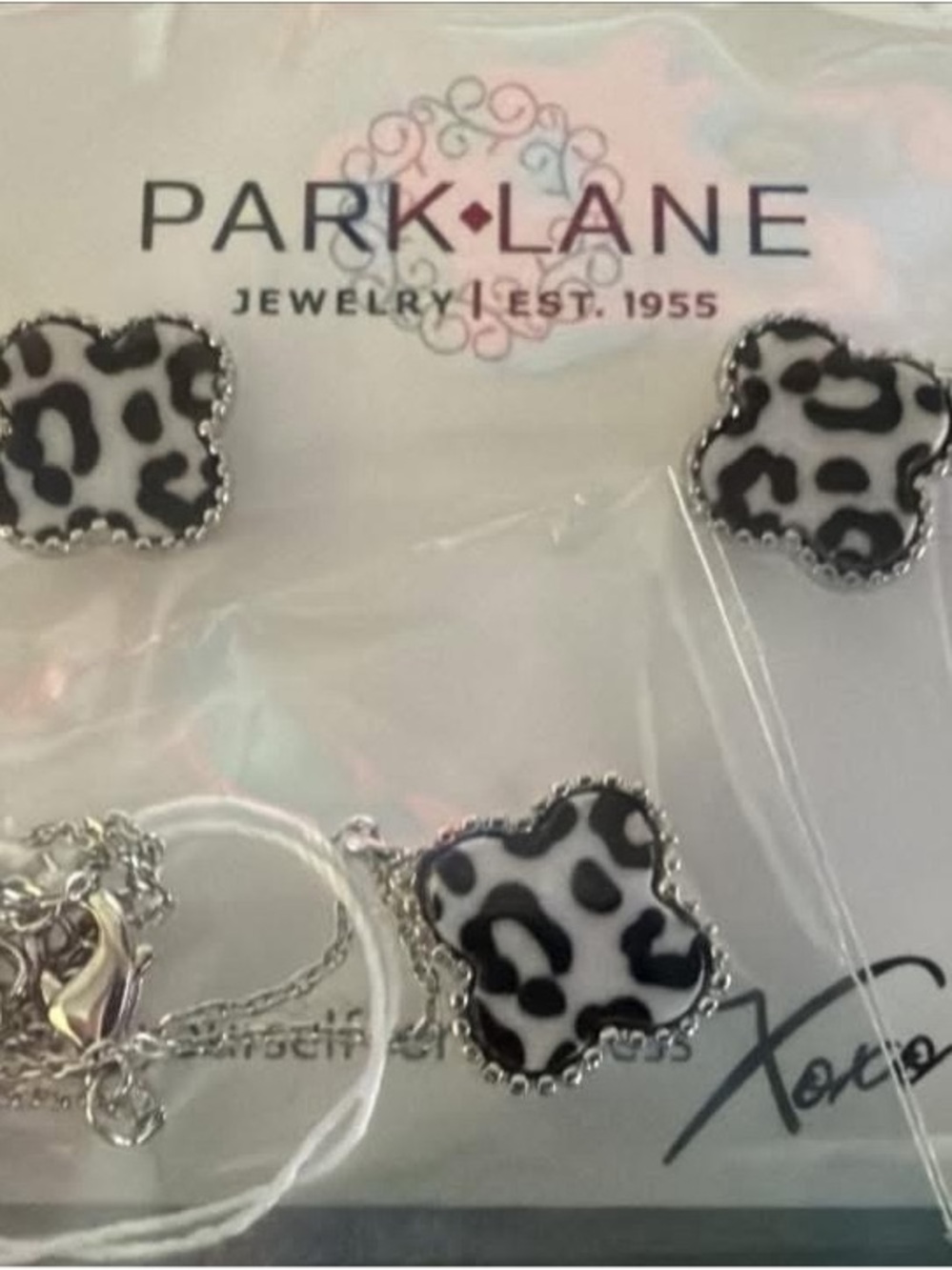 Park Lane Black and White Leopard Print Necklace and Earring Set